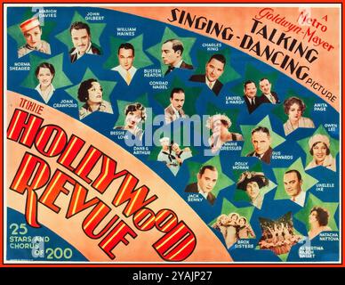 The Hollywood Revue of 1929 ist eine US-amerikanische Comedy-Komödie aus dem Jahr 1929, die von Metro-Goldwyn-Mayer veröffentlicht wurde. Es war das zweite abendfüllende Musical des Studios und einer ihrer ersten Soundfilme. Produziert von Harry Rapf und Irving Thalberg und Regie von Charles Reisner, zeigt es fast alle Stars von MGM in einer zweistündigen Revue, die drei Segmente in Technicolor enthält. Die Meister der Zeremonien sind Conrad Nagel & Jack Benny mit Joan Crawford, Jack Benny, Buster Keaton, Laurel & Hardy Gus Edwards, John Gilbert, Norma Shearer, Lionel Barrymore, Buster Keaton, Marie Dressler usw. MGM Stockfoto