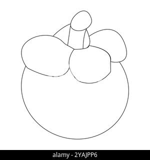Einfache Mangostanfrucht-Skizze, minimalistische Umrisse von Mangostanfrucht, ganze Früchte und andere Hälfte. Ideal für Illustrationen und Lehrmaterialien Stock Vektor