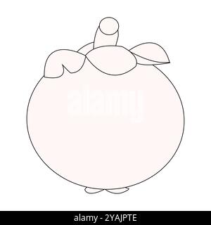 Einfache Mangostanfrucht-Skizze, minimalistische Umrisse von Mangostanfrucht, ganze Früchte und andere Hälfte. Ideal für Illustrationen und Lehrmaterialien Stock Vektor