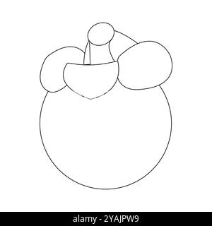 Einfache Mangostanfrucht-Skizze, minimalistische Umrisse von Mangostanfrucht, ganze Früchte und andere Hälfte. Ideal für Illustrationen und Lehrmaterialien Stock Vektor