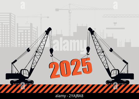 Weihnachtsgrußkarte. Baukräne. Vektor. Stock Vektor