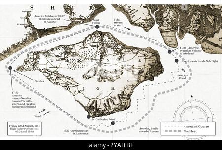 BILDER VON GESTERN - verwaltet von PPL PHOTO AGENCY - COPYRIGHT VORBEHALTEN 1851 America's Cup. Der Kurs im Uhrzeigersinn, den der Schoner AMERIKA und t genommen hat Stockfoto