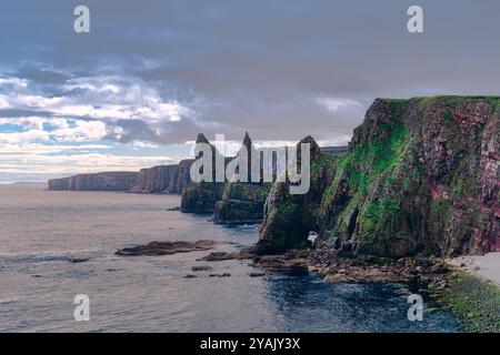 Die Stacks von Duncansby, spektakuläre Felsnadelformationen vor den Klippen von Duncansby Head, im nördlichsten Schottland Stockfoto