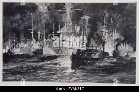 Krönung von König Georg V. die Krönungsschifffahrt. Die Beleuchtung der englischen Flotte am Abend der Spithead-Ubersicht. Großbritannien. 1911 Stockfoto