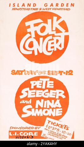 Folk Concert, Nina Simone, Pete Seeger - 1964 Long Island, New York - Vintage Concert Poster Stockfoto