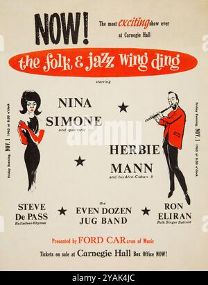 Nina Simone, Herbie Mann 1963 Carnegie Hall, New York Concert Handbill - Flyer Stockfoto