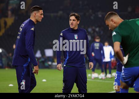 Udine, Italien. Oktober 2024. Wärmt sich vor dem Nationalliga-Fußballspiel zwischen Italia und Israele im Bluenergy Stadium in Udine, Nordosten Italiens auf - Montag, 14. Oktober 2024 Sport - Fußball (Foto: Andrea Bressanutti/Lapresse) Credit: LaPresse/Alamy Live News Stockfoto