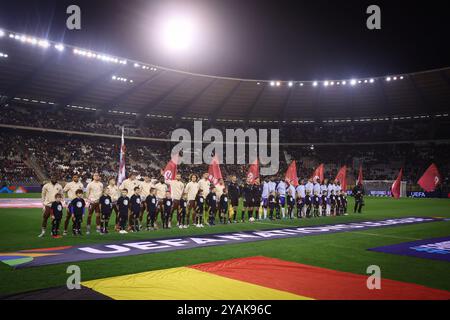 Brüssel, Belgien Oktober 2024. Belgische Spieler zu Beginn eines Fußballspiels zwischen der belgischen Fußballnationalmannschaft Red Devils und Frankreich, Spiel 4 (von 6) in der Liga A Gruppe 2 der UEFA Nations League 2025, Montag, den 14. Oktober 2024 in Brüssel. BELGA PHOTO VIRGINIE LEFOUR Credit: Belga News Agency/Alamy Live News Stockfoto