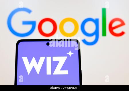 16. Juli 2024, Paraguay. In dieser Fotoabbildung wird das Wiz-Logo auf einem Smartphone-Bildschirm und im Hintergrund das Google-Logo angezeigt Stockfoto