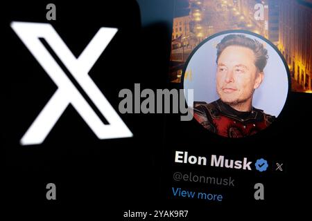 16. Juli 2024, Paraguay. In dieser Abbildung wird das X (Twitter)-Logo auf einem Smartphone angezeigt. Im Hintergrund das offizielle Profil von E Stockfoto