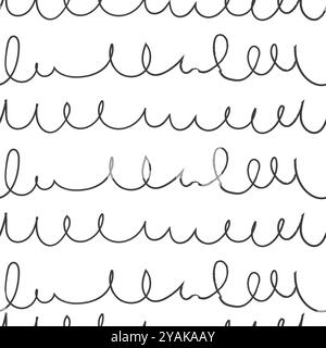 Nahtloses Muster mit handgezeichneten Wellenschlaufen. Schwarze Linien auf weißem Hintergrund schaffen eine verspielte, abstrakte Textur. Stock Vektor