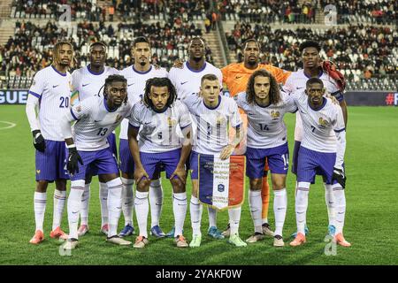 Brüssel, Belgien Oktober 2024. Französische Spieler, die zu Beginn eines Fußballspiels zwischen der belgischen Fußballnationalmannschaft Red Devils und Frankreich im 4. Spiel (von 6) in der Gruppe A (2) der UEFA Nations League 2025 am Montag, den 14. Oktober 2024, in Brüssel dargestellt wurden. BELGA FOTO BRUNO FAHY Credit: Belga News Agency/Alamy Live News Stockfoto