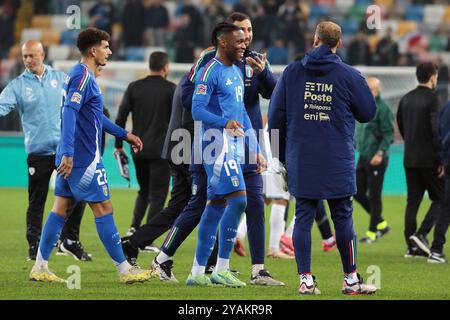 Udine, Italien. Oktober 2024. Endspiel während des Nationalliga-Fußballspiels zwischen Italia und Israele im Bluenergy Stadium in Udine, Nordosten Italiens - Montag, 14. Oktober 2024 Sport - Fußball (Foto: Andrea Bressanutti/Lapresse) Credit: LaPresse/Alamy Live News Stockfoto