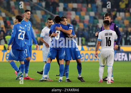 Udine, Italien. Oktober 2024. Endspiel während des Nationalliga-Fußballspiels zwischen Italia und Israele im Bluenergy Stadium in Udine, Nordosten Italiens - Montag, 14. Oktober 2024 Sport - Fußball (Foto: Andrea Bressanutti/Lapresse) Credit: LaPresse/Alamy Live News Stockfoto