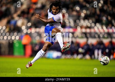 Brüssel, Belgien Oktober 2024. BRÜSSEL, BELGIEN - 14. OKTOBER: Jules Kounde aus Frankreich schießt während der UEFA Nations League 2024/25 Ein Spiel der Gruppe A2 zwischen Belgien und Frankreich im King Baudouin Stadion am 14. Oktober 2024 in Brüssel. (Foto: Rene Nijhuis/MB Media) Credit: MB Media Solutions/Alamy Live News Stockfoto