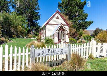 Historische St. Patrick's Church (1872), State Highway 8, Burkes Pass, Canterbury, Neuseeland Stockfoto