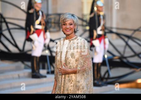 Frankreich. Oktober 2024. Helene Mercier Arnault - der Präsident Emmanuel Macron empfängt den Staatsbesuch von den Majestäten des Königs und der Königin der Belgier im Elysee-Palast in Paris. (Foto: Lionel Urman/SIPA USA) Credit: SIPA USA/Alamy Live News Stockfoto