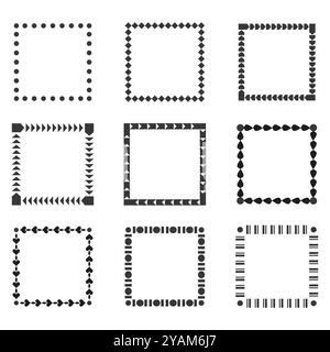 Geometrische quadratische Rahmen. Abstrakte Randmuster. Dekorative quadratische Formen. Vektorentwurzelemente Stock Vektor