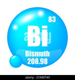 Wismut-Symbol. BI-chemisches Element. Atomzahl 83. Masse 208.98. Blaues Kugelsymbol. Stock Vektor