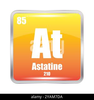 Symbol „Astatine“. Am chemischen Element. Atomzahl 85. Masse 210. Gelber quadratischer Vektor. Stock Vektor