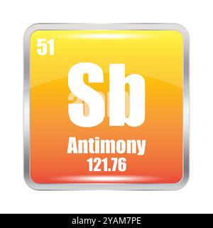 SB-Symbol. Antimon-Element. Atomzahl 51. Masse 121.76. Orangefarbener quadratischer Hintergrund. Vektorsymbol. Stock Vektor