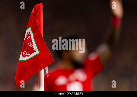 Cardiff, Großbritannien. Oktober 2024. Walisische Eckflagge. Wales gegen Montenegro in der UEFA Nations League im Cardiff City Stadium am 14. Oktober 2024. Quelle: Lewis Mitchell/Alamy Live News Stockfoto