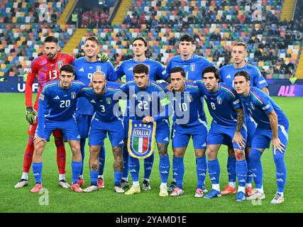 Udine, Italien. Oktober 2024. Spieler von Italien posieren für Gruppenfotos vor der UEFA Nations League 2024/25 League, Einem Spiel der Gruppe A2 zwischen Italien und Israel in Udine, Italien, 14. Oktober 2024. Quelle: Diego Petrussi/Xinhua/Alamy Live News Stockfoto