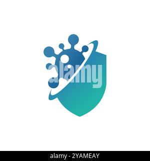Shield Antivirus Logo Design Vektorbild. Antibakterielle Seife Logo antiseptische Bakterien sauberes medizinisches Symbol Stock Vektor