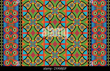 Afrikanisches einheimisches Muster. Traditionelles Kente, ankara, Kitenge, Chitenge, Capulana afrikanischer Wachsdruck. Abstraktes Vektormotiv. Für Stoff, Decke, Teppich, Dekorieren Stock Vektor