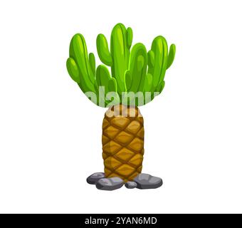 Palmen- oder Kaktusbaum für Dschungellandschaft und prähistorische Umgebung aus der Dinosaurierzeit, Vektorspiele. Tropischer Comic-Baum mit saftiger Pflanze aus dem Wald und Tal aus der jurassischen Zeit für Dinosaurier-Spiele Stock Vektor