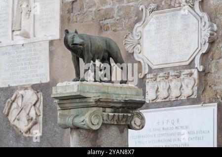 Shewolf-Skulptur. Wahrzeichen der Gründer von Rom. Romulus und Remus. Italien Stockfoto