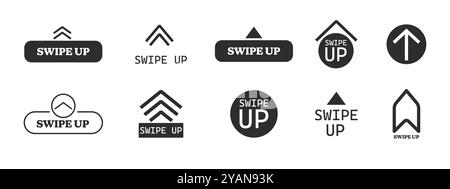 Pfeiltaste nach oben wischen, Symbol für Bildlauf in der benutzeroberfläche. Einfache Benutzeroberfläche, Satz von Schaltflächen für Social-Media-Symbol. Wischen Sie nach oben, Pfeiltasten nach oben. Vektorabbildung Stock Vektor