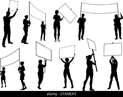 Silhouette Demonstranten März Streik Rallye-Streikposten Stock Vektor