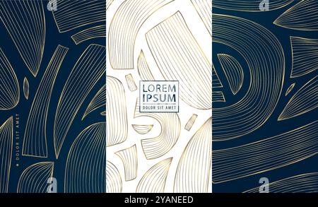 Vektorset mit abstrakten organischen Formen Karten, moderne Kunst afrikanischer Stil Poster, minimalen geometrischen Covern. Gold auf weißem und dunklem Hintergrund. Stock Vektor