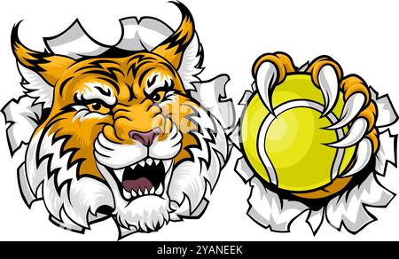 Wildcat Bobcat Tennis Ball Tier Team Maskottchen Stock Vektor