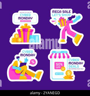 Cyber Monday Shopping Festival Illustration für Social Media Label Content Stock Vektor