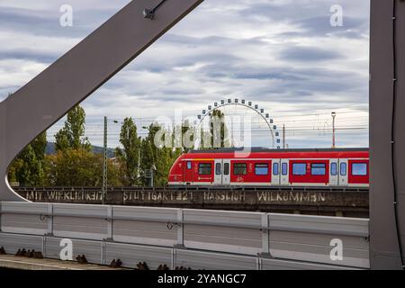 Neckarbrücken in Bad Cannstatt. Über die Eisenbahnbrücke Rosensteinbrücke rollt noch der Schienenverkehr. Im Vordergrund die neue Eisenbahnbrücke, die 2026 den Bahnverkehr aufnehmenn soll. Sie ist Teil des Projekts Stuttgart 21. // 09.10.2024: Stuttgart, Baden-Württemberg, Deutschland, Europa *** Neckarbrücken in Bad Cannstatt der Eisenbahnverkehr rollt noch über die Rosensteinbrücke im Vordergrund die neue Eisenbahnbrücke, die 2026 den Eisenbahnverkehr aufnehmen soll Sie ist Teil des Stuttgart 21 Projekts 09 10 2024 Stuttgart, Baden Württemberg, Deutschland, Europa Stockfoto