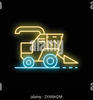 Symbol für glühendes Neonlicht-Mähdrescher auf schwarzem Hintergrund. Landmaschinenkonzept. Vektorabbildung Stock Vektor