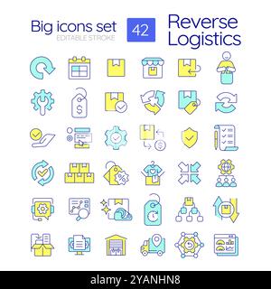 RGB-Farbsymbole für umgekehrte Logistik Stock Vektor