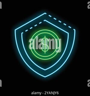 Leuchtendes Neonschild schützt Dollarzeichen, das finanzielle Sicherheit darstellt Stock Vektor