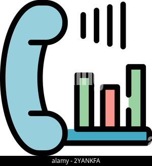 Farbenfrohes Symbol eines Telefons, das ein wachsendes Balkendiagramm mit Schallwellen zeigt, das einen erfolgreichen Verkaufsanruf darstellt Stock Vektor