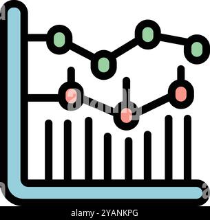 Ein farbenfrohes Diagrammdiagramm zeigt und vergleicht verschiedene Datenergebnisse mit Linien und Punkten Stock Vektor