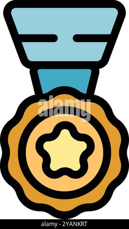 Goldene Medaille mit einem Stern, hängt an einem blauen Band, das Sieg und Leistung repräsentiert Stock Vektor