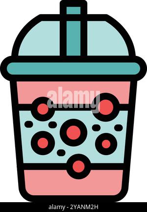 Bubble-Teetasse mit boba-Bällen und Stroh mit einem erfrischenden Sommergetränk für Social-Media-Beiträge und Restaurantmenüs Stock Vektor