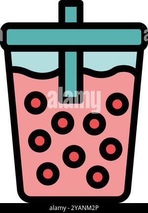 Bubble-Teetasse mit Strohhalm, die die charakteristischen Tapiokakugeln im Inneren zeigt Stock Vektor