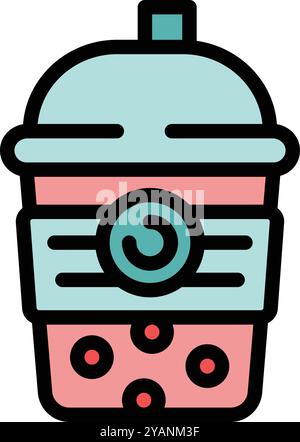 Vektor-Illustration einer Bubble-Teetasse mit boba-Tapioka-Perlen, die durch den Plastikdeckel zeigen Stock Vektor
