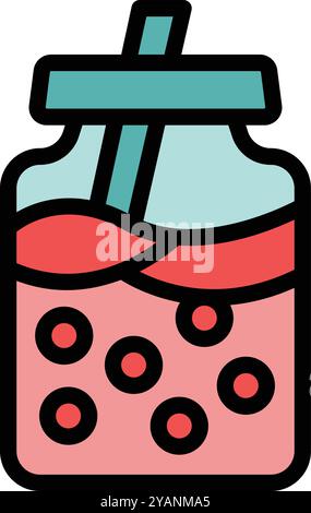 Erfrischendes Sommergetränk mit Tapioka-Perlen, die in einem Glas zubereitet werden Stock Vektor