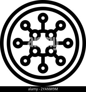 Einfaches Symbol eines Netzwerk-Hubs, der Knoten mit Linien in einem radialen Muster verbindet und Konnektivität und Datenfluss darstellt Stock Vektor