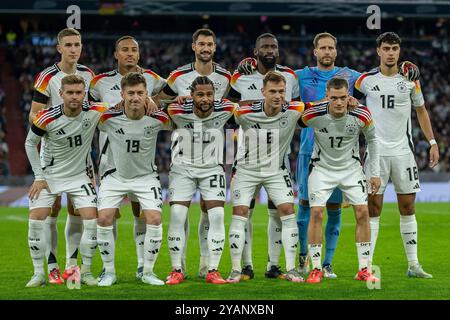 Startelf, hinten v.l. Nico Schlotterbeck (Deutschland, #15), Jamie Leweling (Deutschland, #07), Tim Kleindienst (Deutschland, Nr. 09), Antonio Rüdiger (Deutschland, Nr. 02), Alexander Nübel (Deutschland, Nr. 01), Aleksandar Pavlovic (Deutschland, #16), vorne v.l. Maximilian Mittelstädt (Deutschland, #18), Angelo Stiller (Deutschland, #19), Serge Gnabry (Deutschland, Nr. 20), Joshua Kimmich (Deutschland, Nr. 06), Florian Wirtz (Deutschland, Nr. 17), Deutschland vs. Niederlande, Fussball, Nations League, Gruppe C, 4. Spieltag, Spielzeit 2024/2025, 14.10.2024, DFL/DFB-Vorschriften verbieten jede Verwendung von Lichtbildern Stockfoto