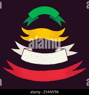 Banner und Fahnen im Retro-Stil im rustikalen Stil. Handgezeichnete, strukturierte Vintage-Abzeichen, Banner, Bänder und andere Designelemente. Handgezeichnet Stock Vektor